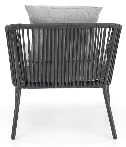 Set gradina ROCCA, gri, sticla/otel/stofa, cu masuta, 2 scaune si cana