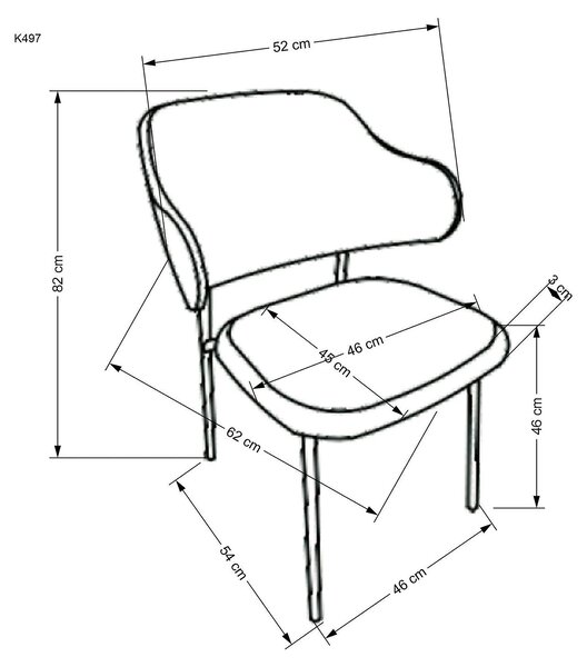 Scaun K497, gri deschis, stofa clasica/metal, 52x62x82 cm