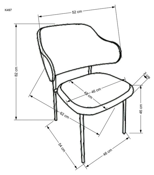 Scaun K497, crem, stofa clasica/metal, 52x62x82 cm