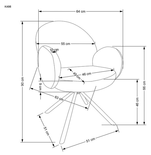 Scaun rotativ K498, gri, stofa/metal, 64x63x90 cm