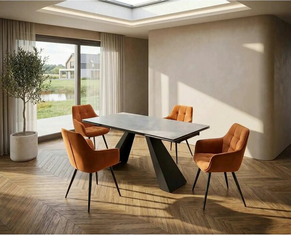 Scaun tapitat stofa LILIA, caramiziu/negru, 59x45x90 cm