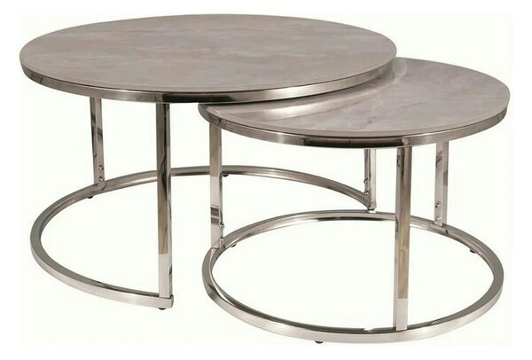 Set 2 masute cafea PORTAFINO B, gri cu efect de marmura/crom, ceramica