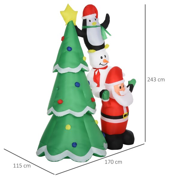 HOMCOM brad gonflabil, decoratiune Craciun cu led, decoratiune gonflabila, brad si mos craciun 243 cm | Aosom Romania