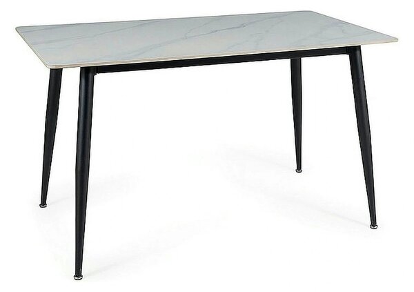 Masa RION, alb cu efect de marmura/negru mat, ceramica/metal, 130x70x7
