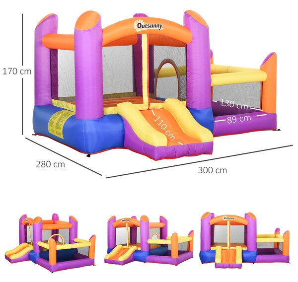 Castel Gonflabil pentru Copii Outsunny cu Trambulina si Piscina, Multicolor, 300x280x170cm | Aosom Romania