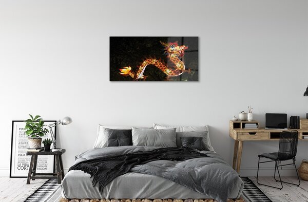 Tablouri pe sticlă dragon japonez iluminat