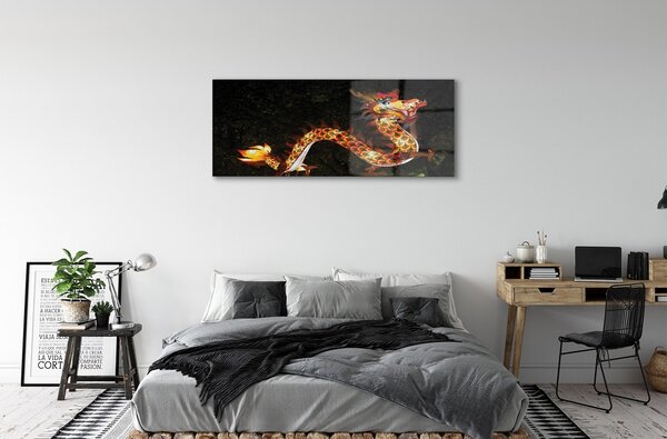 Tablouri pe sticlă dragon japonez iluminat