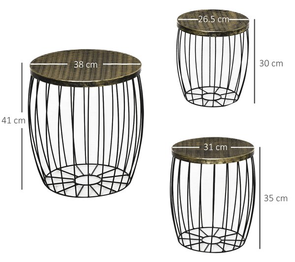 Outsunny Set 3 Masute de Gradina Stil Industrial Stivuibile din Metal Negru | Aosom Romania