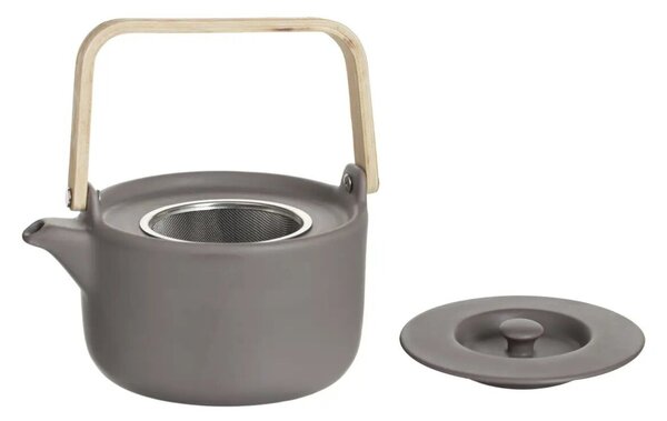 Ceainic din Ceramica cu infuzor metalic si maner Bambus, NATURAL Bej, 800ml