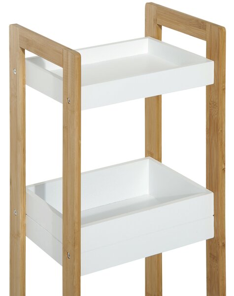 HOMCOM Dulapior Compact Baie, Raft Multifuncțional cu 3 Etajere, din MDF și Bambus, 27.5x20.8x74 cm, Alb | Aosom Romania