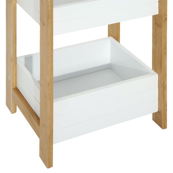 HOMCOM Dulapior Compact Baie, Raft Multifuncțional cu 3 Etajere, din MDF și Bambus, 27.5x20.8x74 cm, Alb | Aosom Romania