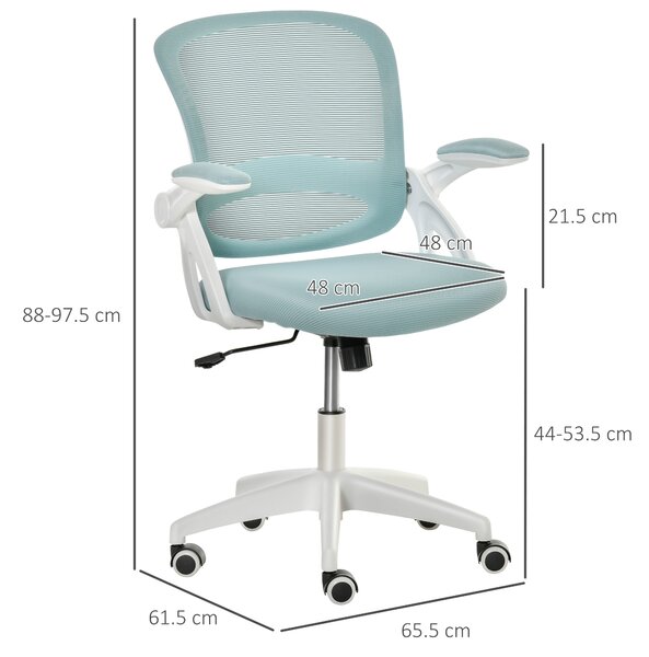 Vinsetto Scaun de Birou Ergonomic cu Spătar din Plasă, Sezut Capitonat, Înălțime Ajustabilă, Albastru, 65.5x61.5x88-97.5cm | Aosom Romania