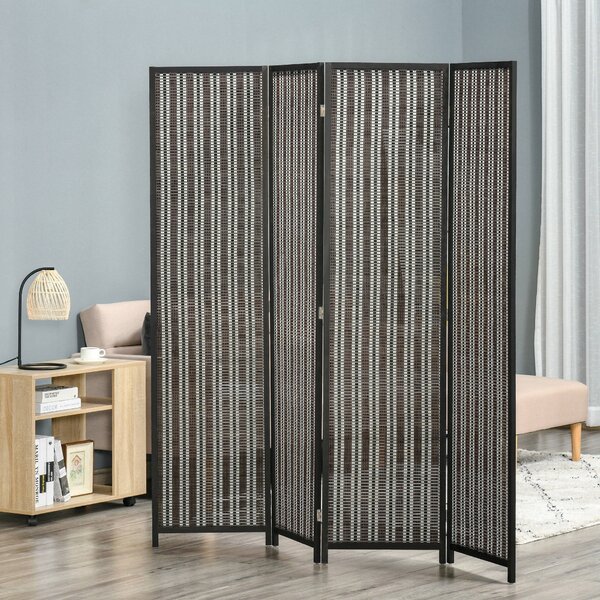 HOMCOM Paravan Separare Spațiu, 4 Panouri, Lemn și Bambus, 180x180x1.9cm, Negru și Maro | Aosom Romania
