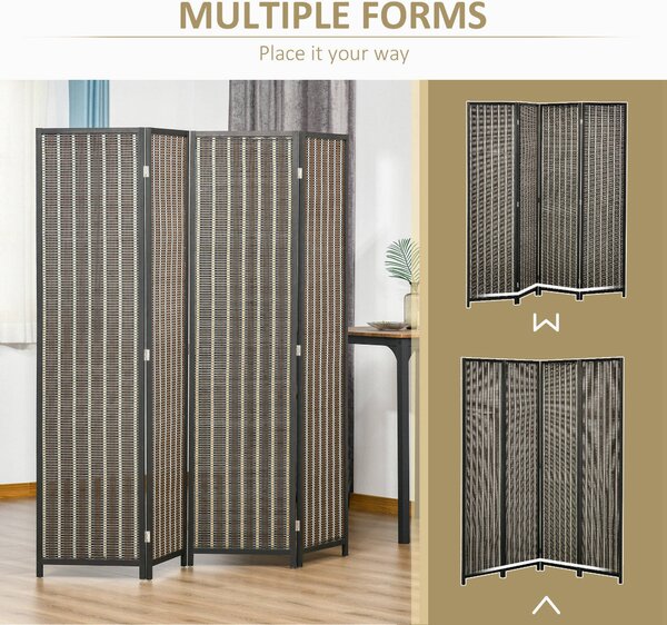 HOMCOM Paravan Separare Spațiu, 4 Panouri, Lemn și Bambus, 180x180x1.9cm, Negru și Maro | Aosom Romania