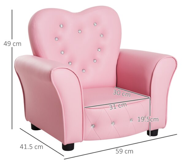 HOMCOM Fotoliu Capitonat pentru Copii, Scaun Confortabil pentru Camera Copiilor, din PVC și Lemn, 59x41,5x49 cm, Roz | Aosom Romania