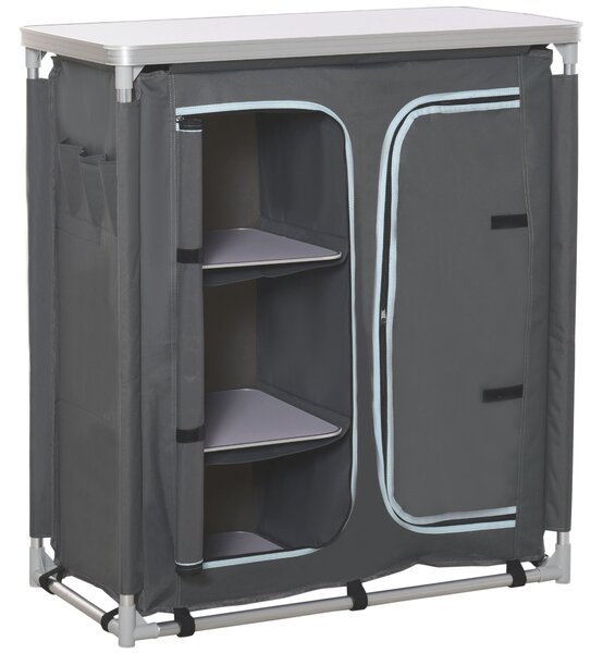 Outsunny Bucatarie de Camping, 3 Etajere și Geanta de Transport, Cadru din Aluminiu 96Lx49.5Px104cm Gri | Aosom Romania