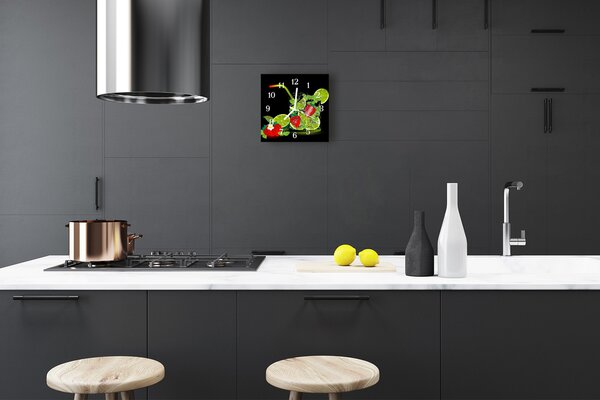 Ceas de perete din sticla pătrat Strawberry Lime Bucătărie Verde