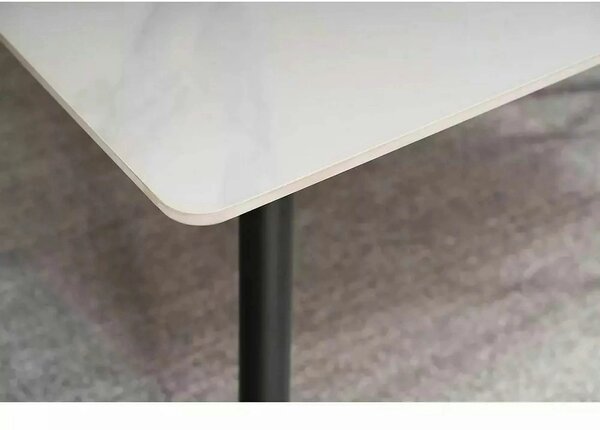 Masa RION, alb cu efect de marmura/negru mat, ceramica/metal, 130x70x7