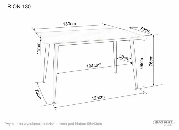Masa RION, alb cu efect de marmura/negru mat, ceramica/metal, 130x70x7