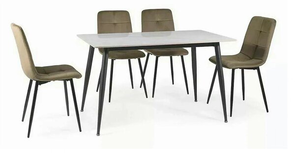Masa RION, alb cu efect de marmura/negru mat, ceramica/metal, 130x70x7