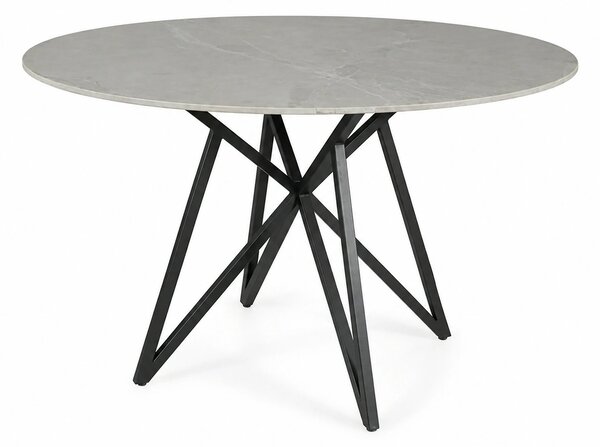 Masa MURANO, gri cu efect de marmura/negru, ceramica/metal, 120x120x76