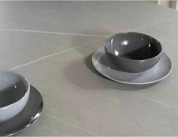 Masa MURANO, gri cu efect de marmura/negru, ceramica/metal, 120x120x76