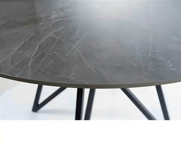 Masa MURANO, gri cu efect de marmura/negru, ceramica/metal, 120x120x76