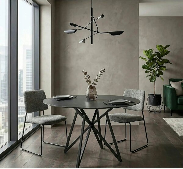 Masa MURANO, gri cu efect de marmura/negru, ceramica/metal, 120x120x76
