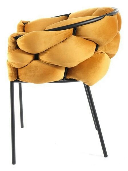 Scaun NORTE, galben mustar/negru, stofa catifelata/metal, 76x40x75 cm