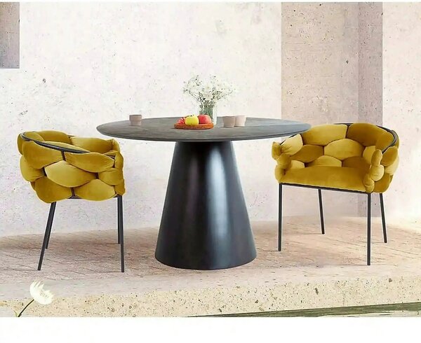 Scaun NORTE, galben mustar/negru, stofa catifelata/metal, 76x40x75 cm