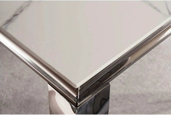 Masa PRINCE, alb cu efect de marmura/crom, ceramica/metal, 150x90x75 c