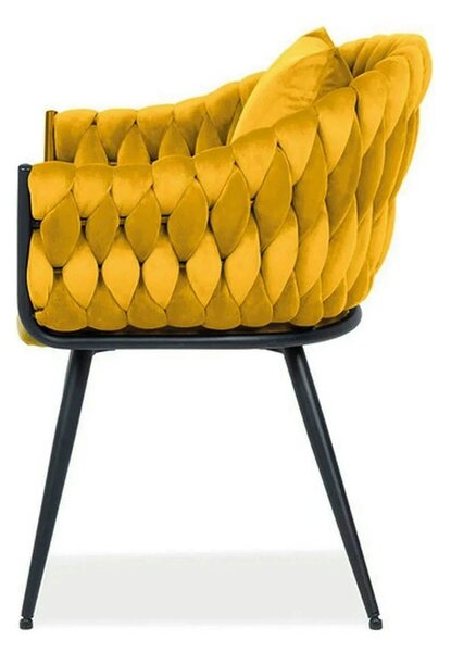 Scaun NUVO, galben mustar/negru, stofa catifelata/metal, 62x47x86 cm