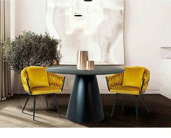 Scaun NUVO, galben mustar/negru, stofa catifelata/metal, 62x47x86 cm