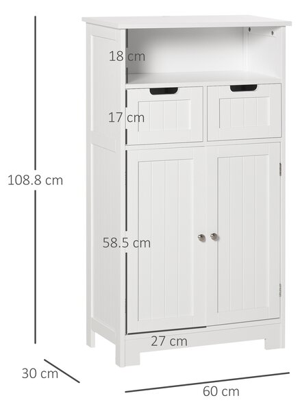 Kleankin Mobilă Baie Multifuncțională cu 2 Uși și Etajeră, 2 Sertare Reglabile, Dimensiuni 60x30x108.8cm, Alb Elegant | Aosom România