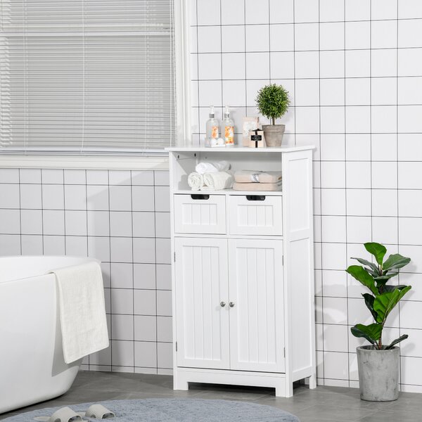 Kleankin Mobilă Baie Multifuncțională cu 2 Uși și Etajeră, 2 Sertare Reglabile, Dimensiuni 60x30x108.8cm, Alb Elegant | Aosom România