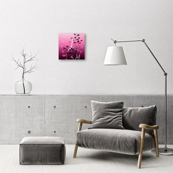 Ceas de perete din sticla pătrat Flori Art Flori & Plante Purple