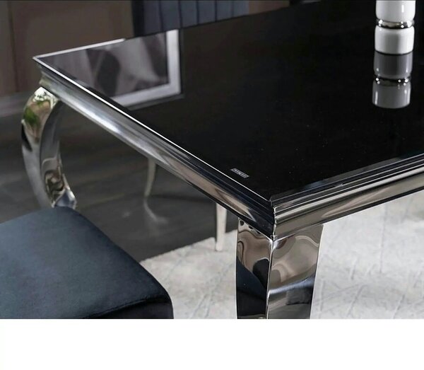 Masa PRINCE, negru/crom, sticla securizata/metal, 150x90x75 cm
