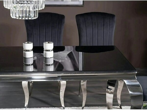 Masa PRINCE, negru/crom, sticla securizata/metal, 150x90x75 cm