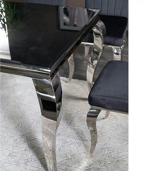 Masa PRINCE, negru/crom, sticla securizata/metal, 150x90x75 cm