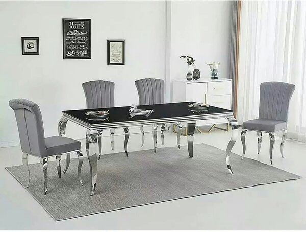 Masa PRINCE, negru/crom, sticla securizata/metal, 150x90x75 cm