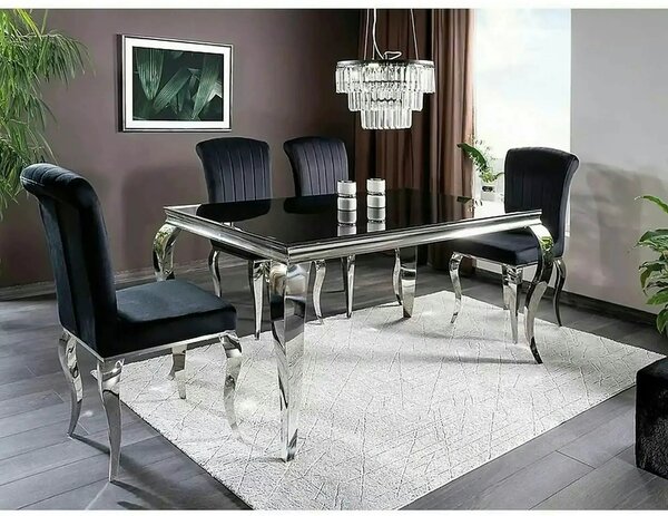 Masa PRINCE, negru/crom, sticla securizata/metal, 150x90x75 cm