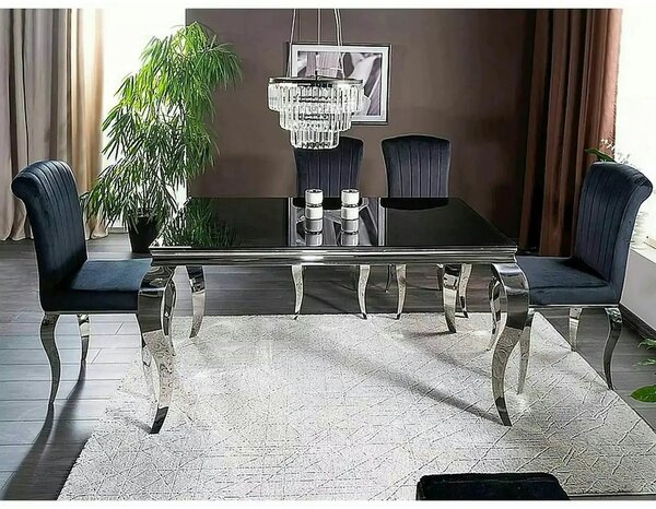Masa PRINCE, negru/crom, sticla securizata/metal, 150x90x75 cm