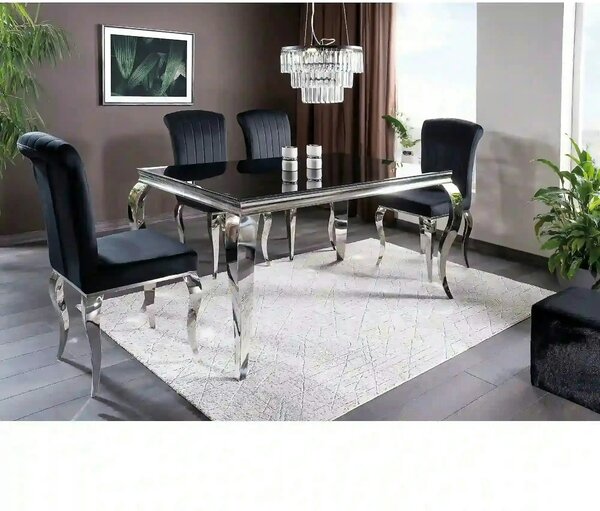Scaun PRINCE, negru/crom, stofa catifelata/metal, 46x44x100 cm