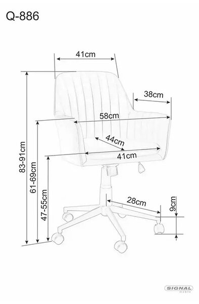 Scaun birou moale Q-886, gri deschis, stofa catifelata/metal, 58x44x83