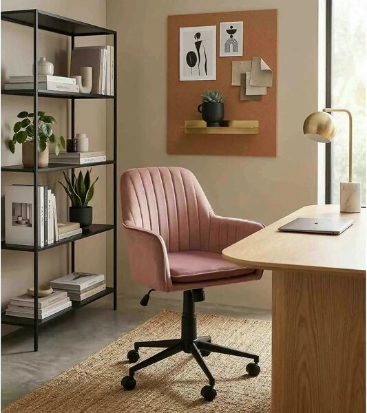 Scaun birou Q-886, roz antic/negru, stofa catifelata/metal, 55x44x83/9