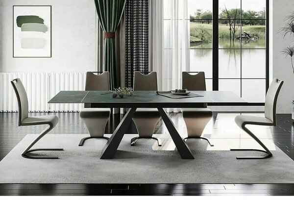 Masa extensibila SALVADORE CERAMIC, turcoaz/negru mat, sticla securiza