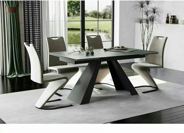 Masa extensibila SALVADORE CERAMIC, turcoaz/negru mat, sticla securiza