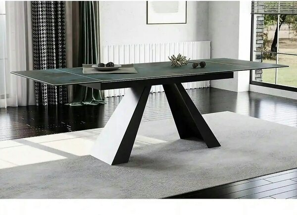 Masa extensibila SALVADORE CERAMIC, turcoaz/negru mat, sticla securiza