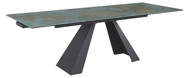 Masa extensibila SALVADORE CERAMIC, turcoaz/negru mat, sticla securiza