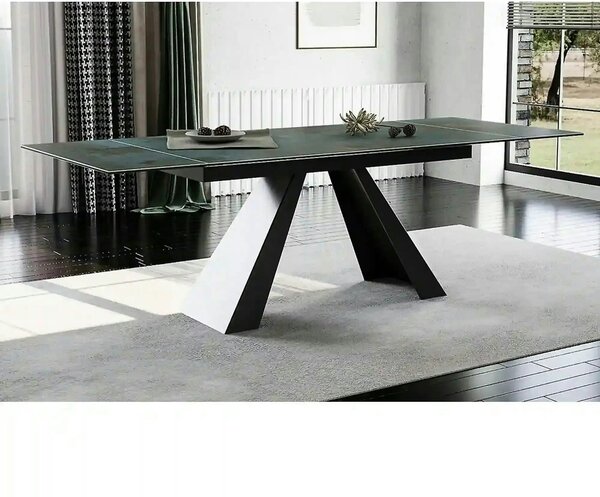 Masa extensibila SALVADORE CERAMIC, turcoaz/negru mat, sticla securiza